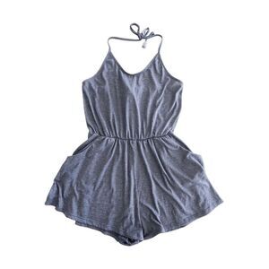 Lucky Brand Women's Classic Halter Pockets Romper Short Gray Size Medium